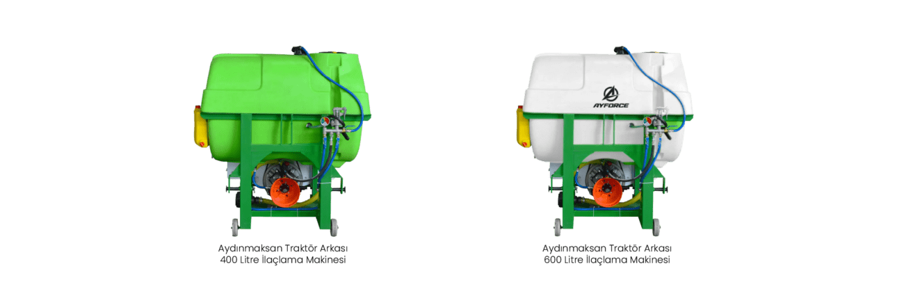 aydınmaksan marka 400 litre ve 600 litre traktör arkası ilaçlama makineleri